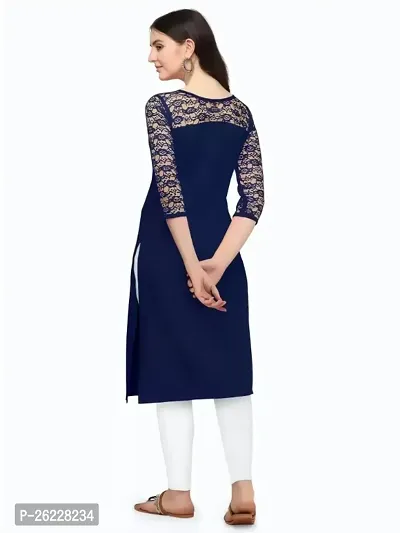 ZELZIS Women Crepe A-line Straight Blue Kurtis-thumb2