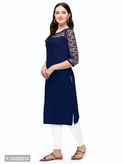 ZELZIS Women Crepe A-line Straight Blue Kurtis-thumb3