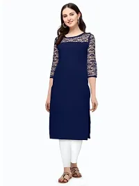 ZELZIS Women Crepe A-line Straight Blue Kurtis-thumb3