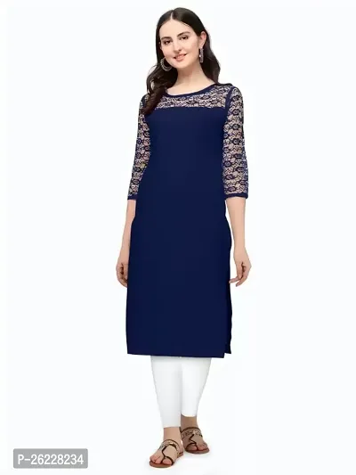 ZELZIS Women Crepe A-line Straight Blue Kurtis-thumb4