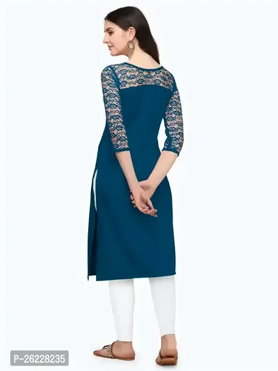 ZELZIS Women Crepe A-line Straight Teal Kurtis-thumb2