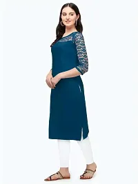 ZELZIS Women Crepe A-line Straight Teal Kurtis-thumb2