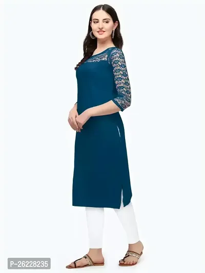 ZELZIS Women Crepe A-line Straight Teal Kurtis-thumb3