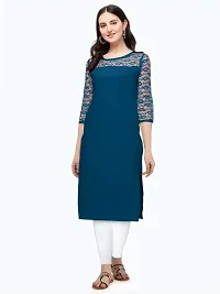 ZELZIS Women Crepe A-line Straight Teal Kurtis-thumb3