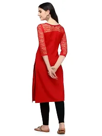 ZELZIS Women Crepe A-line Straight Red Kurtis-thumb1