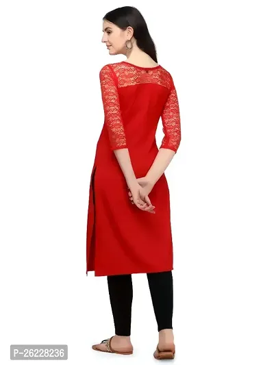 ZELZIS Women Crepe A-line Straight Red Kurtis-thumb2