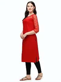 ZELZIS Women Crepe A-line Straight Red Kurtis-thumb2