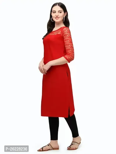 ZELZIS Women Crepe A-line Straight Red Kurtis-thumb3