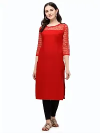 ZELZIS Women Crepe A-line Straight Red Kurtis-thumb3