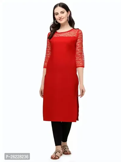 ZELZIS Women Crepe A-line Straight Red Kurtis-thumb4