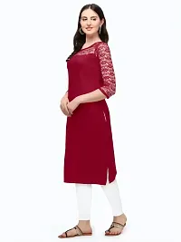 ZELZIS Women Crepe A-line Straight Maroon Kurtis-thumb1