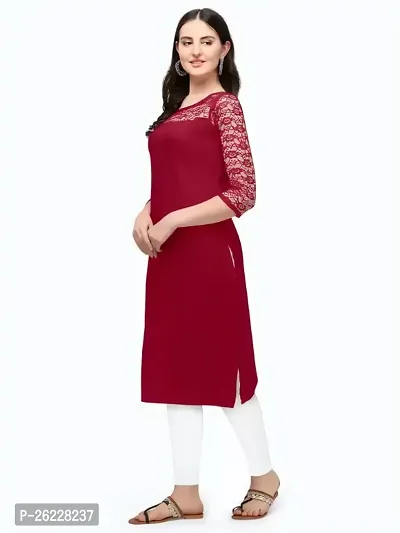 ZELZIS Women Crepe A-line Straight Maroon Kurtis-thumb2