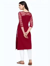 ZELZIS Women Crepe A-line Straight Maroon Kurtis-thumb2