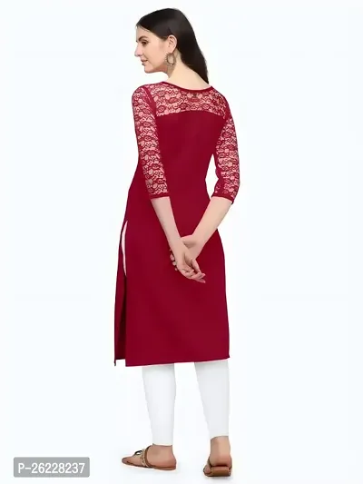 ZELZIS Women Crepe A-line Straight Maroon Kurtis-thumb3