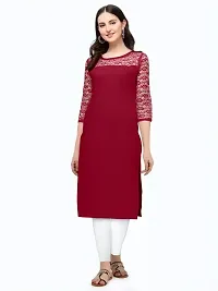 ZELZIS Women Crepe A-line Straight Maroon Kurtis-thumb3