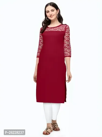 ZELZIS Women Crepe A-line Straight Maroon Kurtis-thumb4