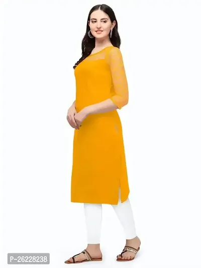 ZELZIS Women Crepe A-line Straight Yellow Kurtis-thumb3