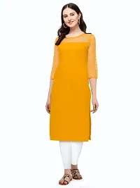 ZELZIS Women Crepe A-line Straight Yellow Kurtis-thumb3