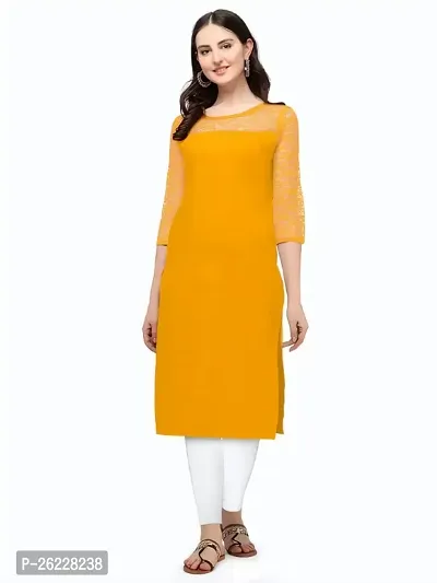 ZELZIS Women Crepe A-line Straight Yellow Kurtis-thumb4