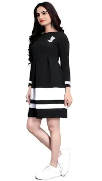 ZELZIS Women Crepe Colourblock Wrap Casual Wear Black Dress-thumb3