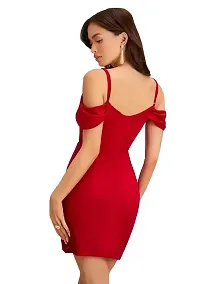 ZELZIS Women Polyester Shoulder Strap Red Bodycon Dress-thumb1
