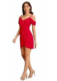 ZELZIS Women Polyester Shoulder Strap Red Bodycon Dress-thumb2