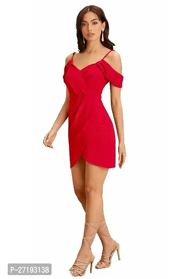 ZELZIS Women Polyester Shoulder Strap Red Bodycon Dress-thumb3