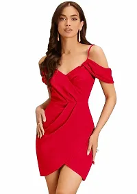 ZELZIS Women Polyester Shoulder Strap Red Bodycon Dress-thumb4