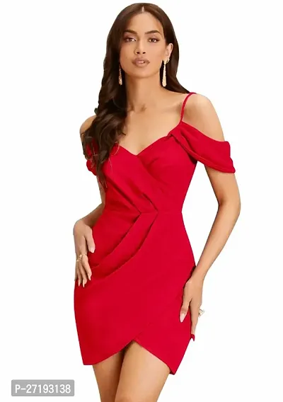 ZELZIS Women Polyester Shoulder Strap Red Bodycon Dress-thumb5