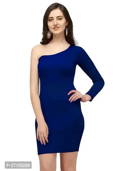 ZELZIS Women One Shoulder Blue Bodycon Dress-thumb0