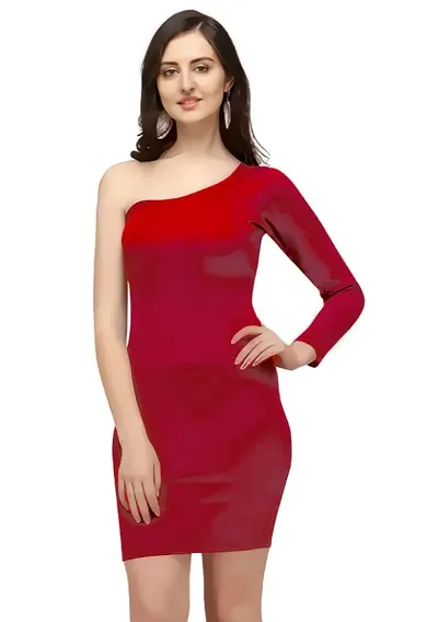 ZELZIS Women One Shoulder Red Bodycon Dress