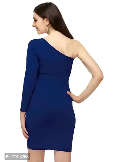 ZELZIS Women One Shoulder Blue Bodycon Dress-thumb2