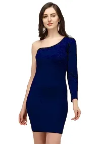 ZELZIS Women One Shoulder Blue Bodycon Dress-thumb3