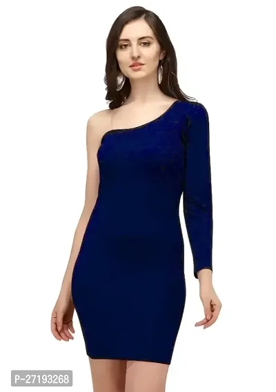 ZELZIS Women One Shoulder Blue Bodycon Dress-thumb4