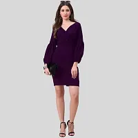 ZELZIS Women Polyester V Neck Purple Bodycon Partywear Dress-thumb3