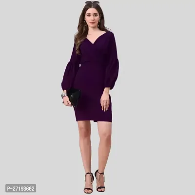 ZELZIS Women Polyester V Neck Purple Bodycon Partywear Dress-thumb4