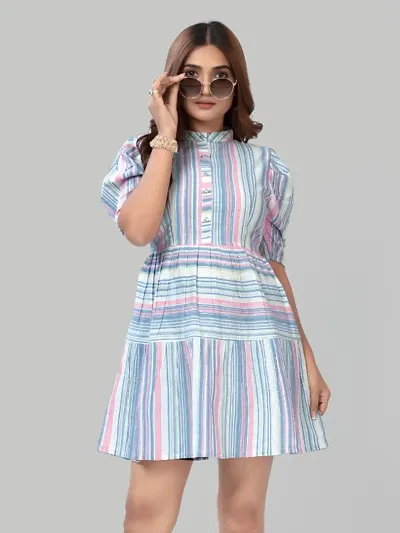 ZELZIS Women Pure Stripe Fit Flare Dress