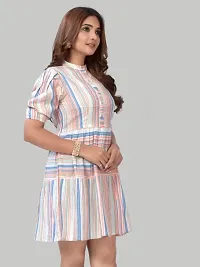 ZELZIS Women Pure Cotton Stripe Fit  Flare Peach Dress-thumb2