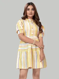 ZELZIS Women Pure Cotton Stripe Fit  Flare Yellow Dress-thumb1