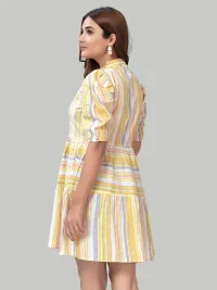 ZELZIS Women Pure Cotton Stripe Fit  Flare Yellow Dress-thumb2