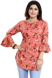 HIALTO WOMAN'S CREPE PRINTED TUNIC TOP (orange, XXX-Large)-thumb1