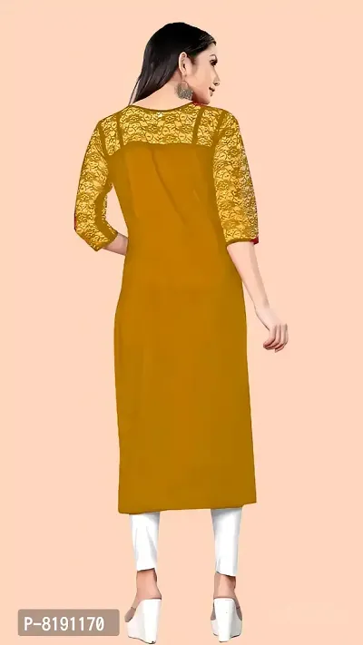 HIALTO Woman's Crepe Straight A-Line Kurti (Small, Yellow)-thumb2