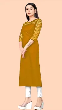 HIALTO Woman's Crepe Straight A-Line Kurti (Small, Yellow)-thumb2