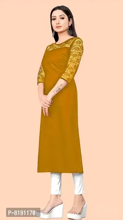 HIALTO Woman's Crepe Straight A-Line Kurti (Small, Yellow)-thumb3