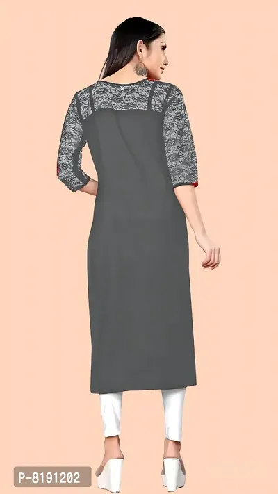 HIALTO Woman's Crepe Straight A-Line Kurti (Small, Grey)-thumb2