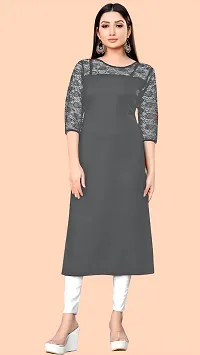 HIALTO Woman's Crepe Straight A-Line Kurti (Small, Grey)-thumb2