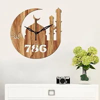 FRAVY 12"" Inch Prelam MDF Wood Allah with 786 Round Without Glass Wall Clock (Beige, 30cm x 30cm) - 40-thumb2