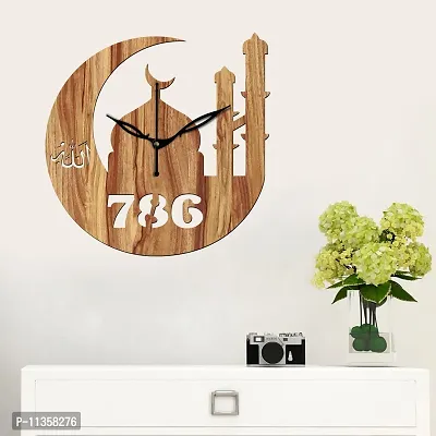 FRAVY 12"" Inch Prelam MDF Wood Allah with 786 Round Without Glass Wall Clock (Beige, 30cm x 30cm) - 40-thumb3