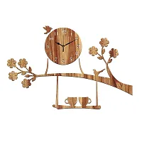 Freny Exim Wooden MDF Tree Birds Coffee Cup On Julha Design Wall Clock Without Glass (Beige, 43cm x 68cm)-058-thumb2