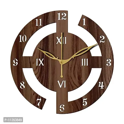 Freny Exim 12 Inch Wooden MDF English Numeral Round Wall Clock Without Glass (Brown, 30cm x 30cm) - 27-thumb0